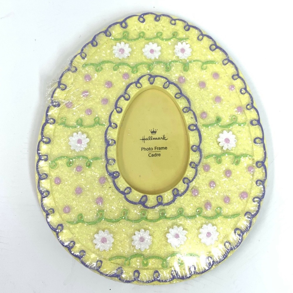 Hallmark Easter Egg Photo Frame Yellow Glitter Floral‎ Pastel Wrapped NWT